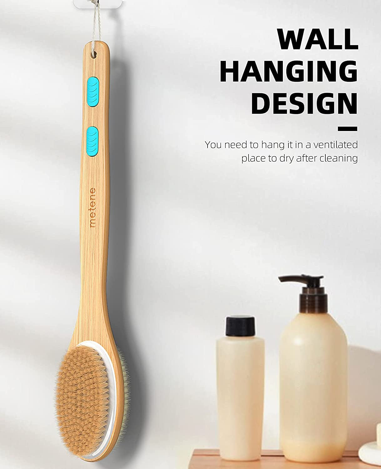 2 Pack Shower Brush with Soft and Stiff Bristles, Bath Dual-Sided Long Handle Ba