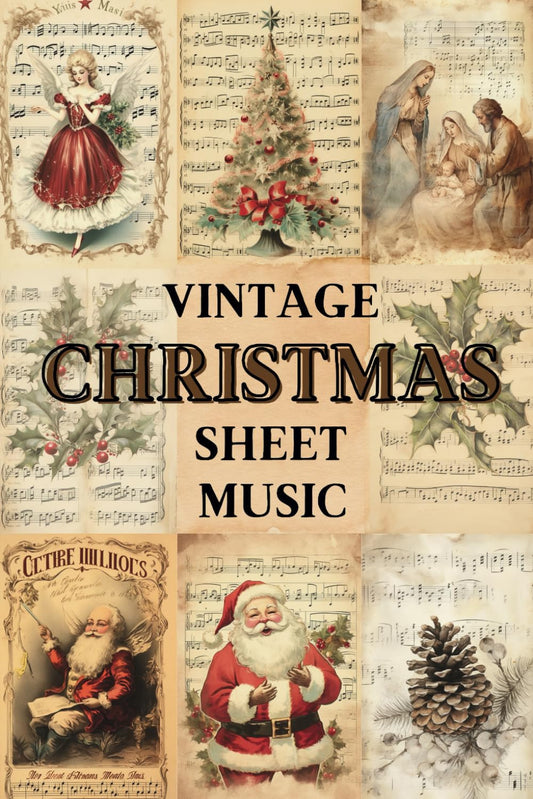 Vintage Christmas Sheet Music Scrapbook Paper: 36 Decorative Sheets for Collage,