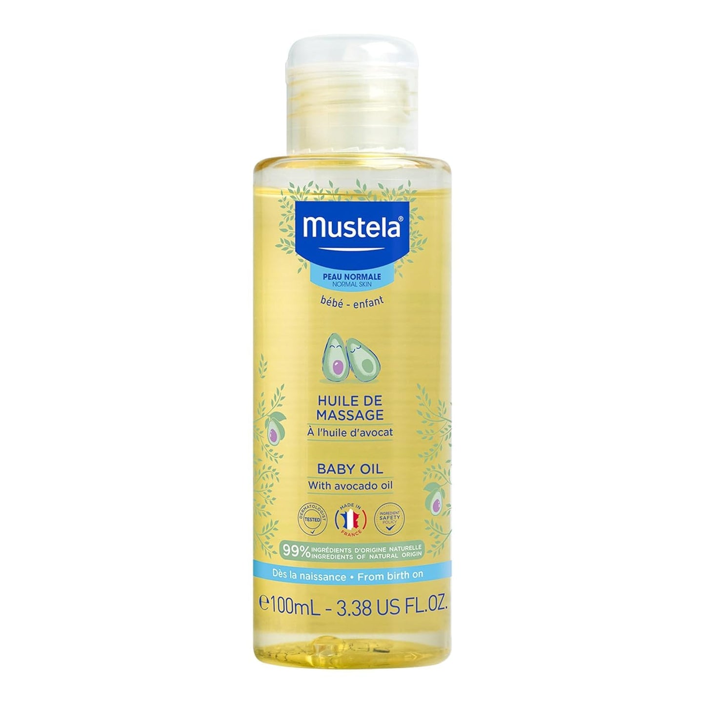 Mustela Baby Oil - Moisturizing Oil for Massage - with Natural Avocado, Pomegran