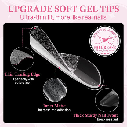 Almond Nail Tips: 240Pcs Pointed Almond Soft Gel Nail Tips, Pre-Shape Short Nail