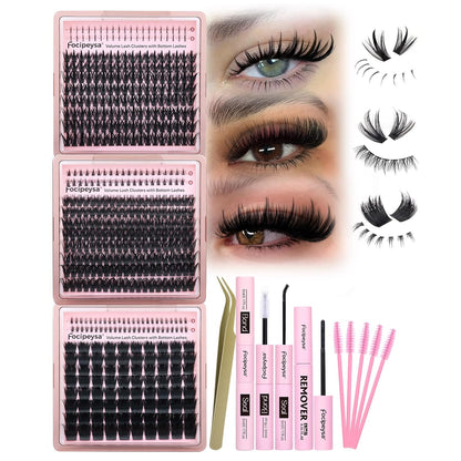 Thick Volume Lash Clusters 3 Style Eyelash Extensions Kit with Waterproof Lash B