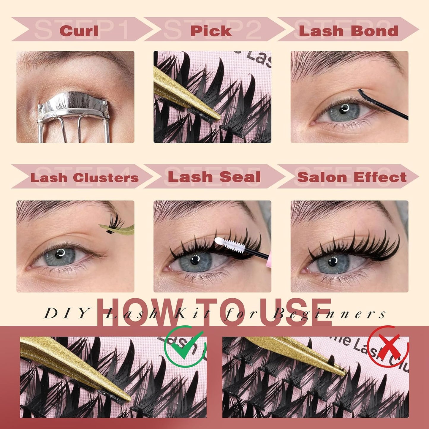 Thick Volume Lash Clusters 3 Style Eyelash Extensions Kit with Waterproof Lash B