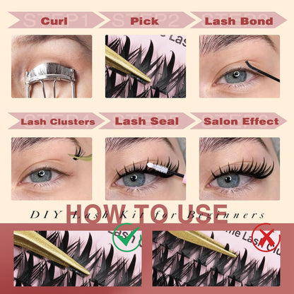 Thick Volume Lash Clusters 3 Style Eyelash Extensions Kit with Waterproof Lash B