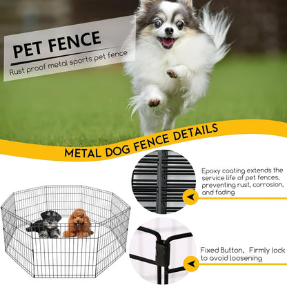 24 Inch Dog Pen 8 Panel Dog Playpen Indoor Outdoor Metal Puppy Pet Fence Portabl
