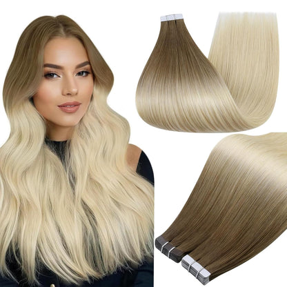 Tape in Hair Extensions Human Hair Brown to Platinum Blonde Tape in Extensions H