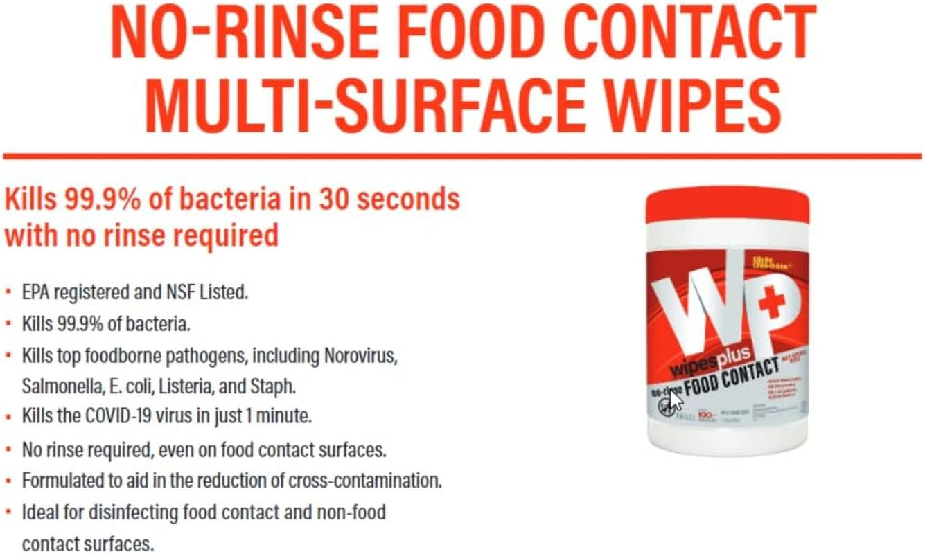 No-Rinse Food Contact Wipes Canister Multi-Surface Wipes, Unscented for Home and