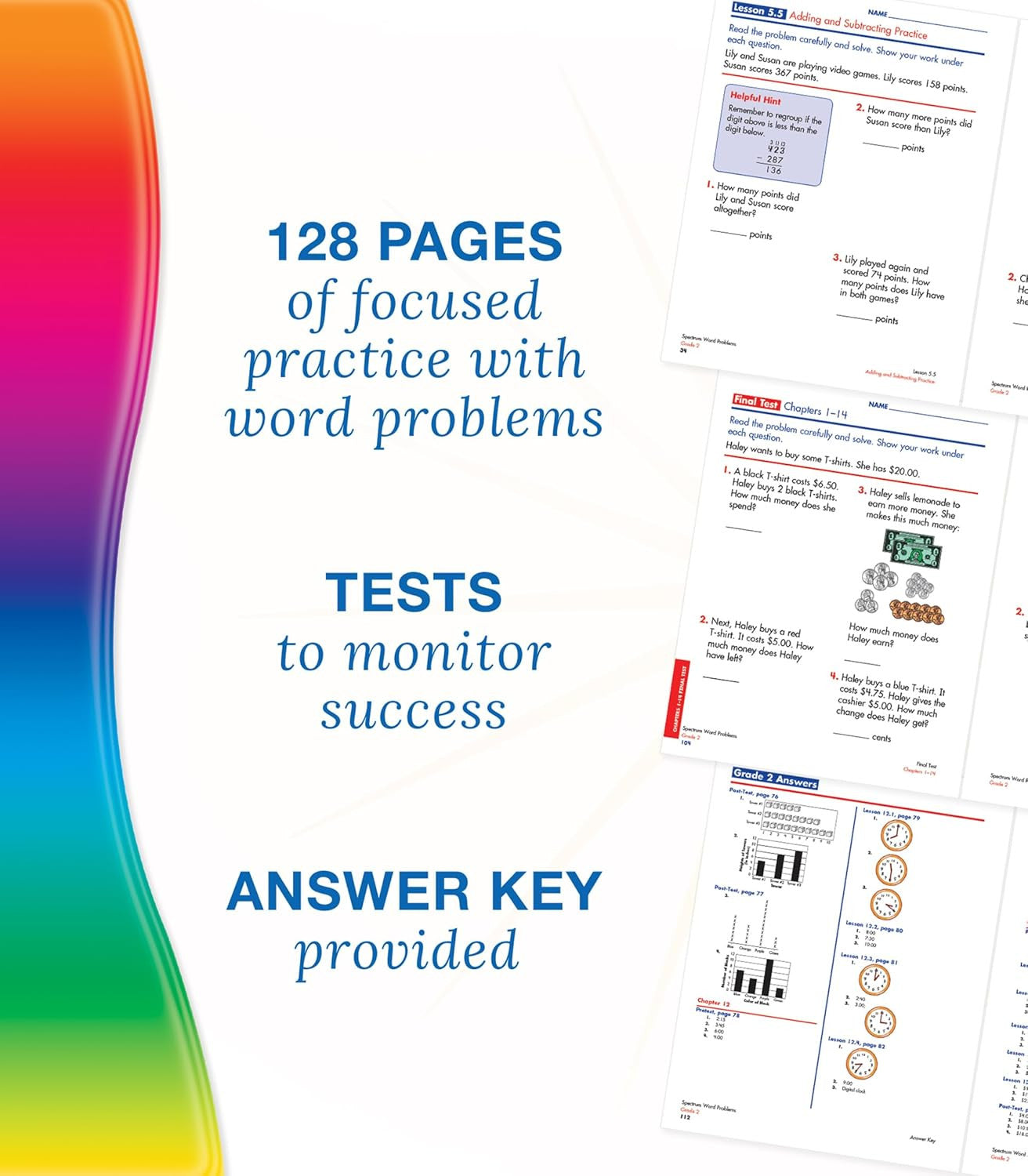 Spectrum Word Problems 2Nd Grade Math Workbook, Addition, Subtraction, Word Prob