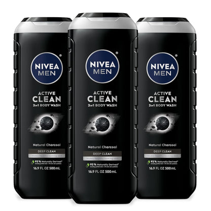 Active Clean Body Wash with Natural Charcoal for Normal to Oily Skin, 3-In-1 Cha