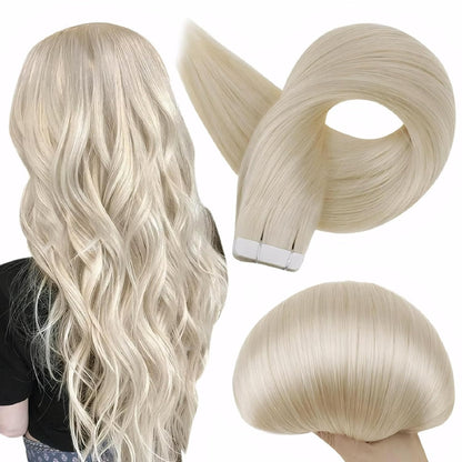 Tape in Hair Extensions Platinum Blonde Color 60 Brazilian Remy Tape Ins Human H