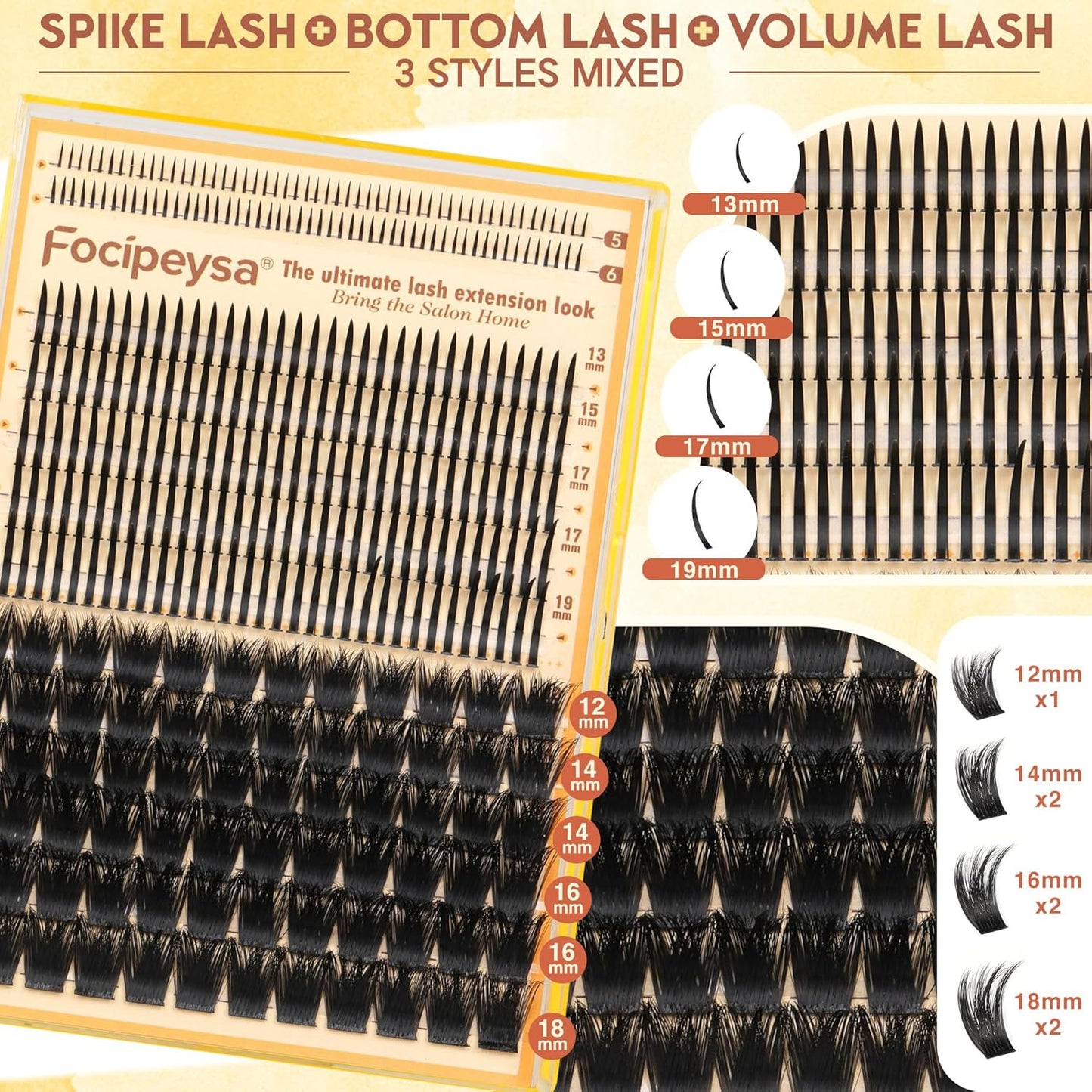 200D Lash Extensions with Bottom Lash Volume Eyelash Extensions 12-18Mm DIY Eyel