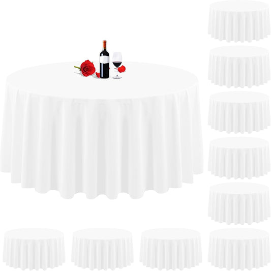 10 Pack round Table Cloths White round Tablecloth 120 Inch Washable Polyester Fa