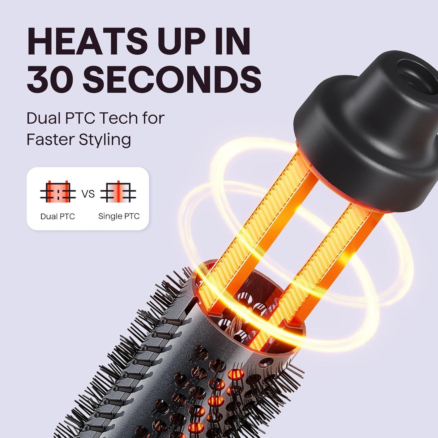 Thermal Brush, 1 1/2 Inch Heated round Brush with Detachable Head, Velvet Pouch