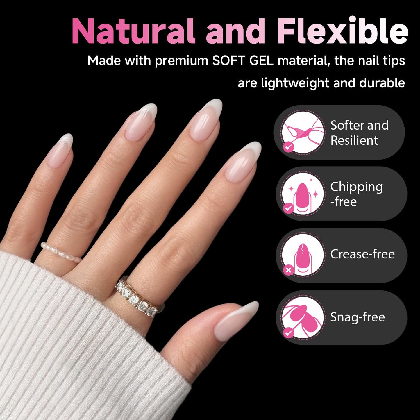 Almond Gel Nail Tips, 312Pcs Medium Almond Fake Nails Tips Shape Pre Etched Full