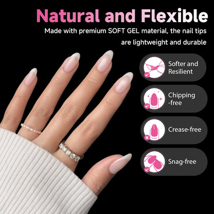 Almond Gel Nail Tips, 312Pcs Medium Almond Fake Nails Tips Shape Pre Etched Full