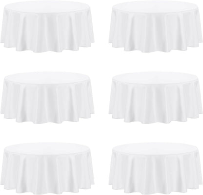 6 Pack round White Table Cloths 120 Inch for round Tables, Stain and Wrinkle Res