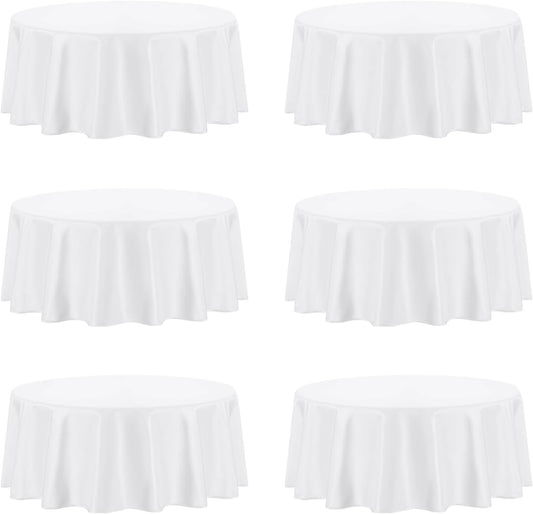 6 Pack round White Table Cloths 120 Inch for round Tables, Stain and Wrinkle Res