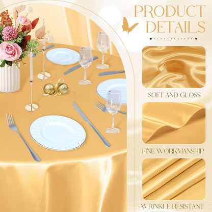 1 Pack 120 Inch round Tablecloth Satin Gold round Table Cover, Silky Satin Dinin