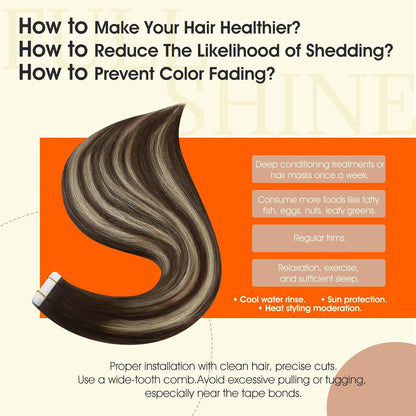 Tape in Hair Extensions Color 2/60/2 Brown and Blonde Tape in Extensions 12Inch