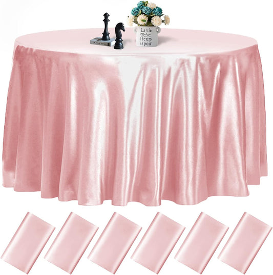 6 Pack 120 Inch Rose Gold round Tablecloth - Premium Silky Satin Tablecloth Over
