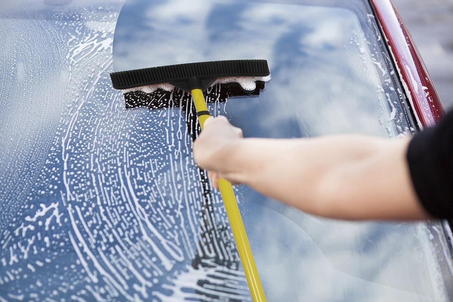 Original Pet Hair Rubber Broom with Squeegee, with 58" Telescopic Handle for Car