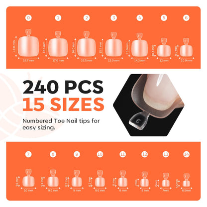 Toe Nail Tips Short Square Soft Gel Tips Squoval Fake Toe Nails Matte Full Cover