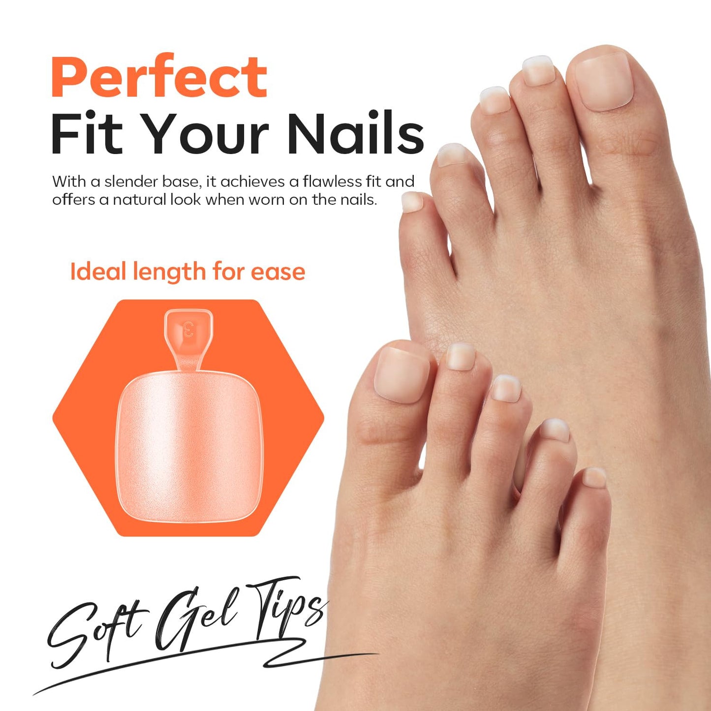Toe Nail Tips Short Square Soft Gel Tips Squoval Fake Toe Nails Matte Full Cover