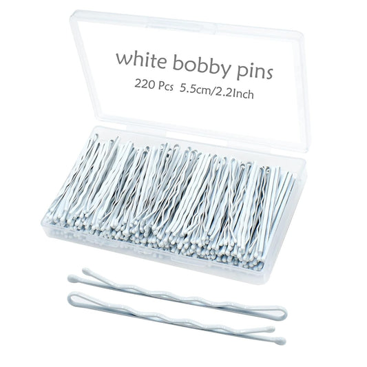 White Bobby Pins for Hair,  220 Count 2.2 Inch Wavy Style White Hair Pins for Wo