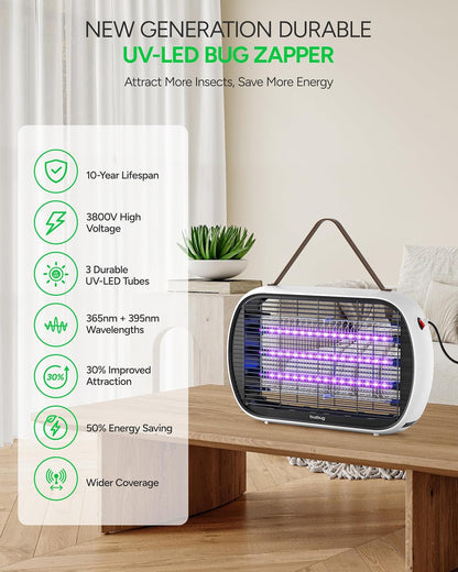 Upgraded LED Bug Zapper Indoor, 10 Years Lifespan 3 Lamps Sustainable Less Power