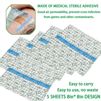 Tattoo Aftercare Bandage 5 Sheets 8 X 8 in - Waterproof Transparent Film for Tat