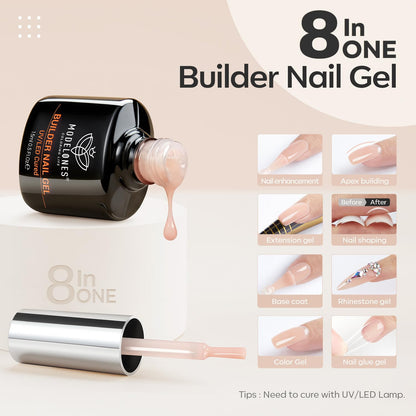8-In-One Builder Nail Gel, Neutral Nude Builder for Thickening, LED Lamp Cured H