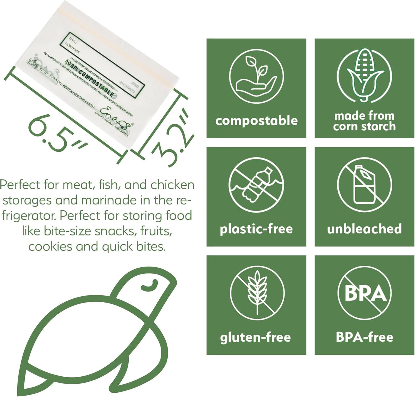 100% Compostable Food Storage Bags [Snack 300 Pack] Eco-Friendly Freezer Bags, R