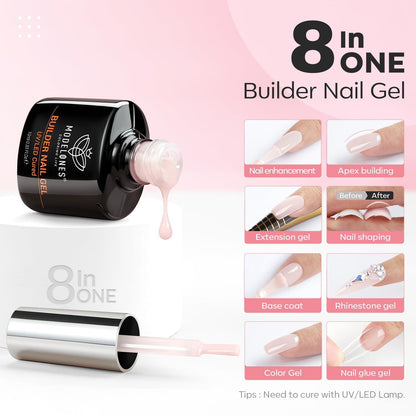 Nail Dehydrator and Primer with Builder Nail Gel, 3Pcs Cover Nude Pink LED Gel B