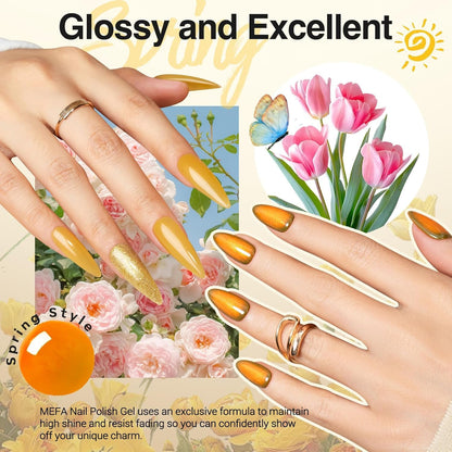 6 Colors Fall Gel Nail Polish Set, Shades Orange Red Brown Glitter Yellow Soak o
