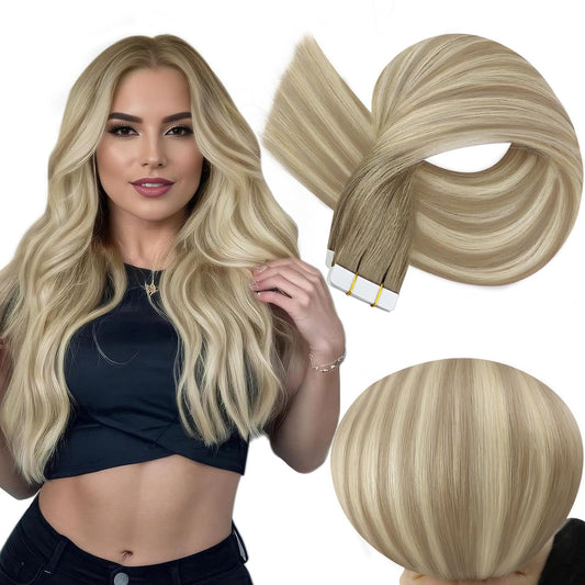 Tape in Extensions Human Hair 20 Inch Tape in Hair Extensions Balayage Color 8 A