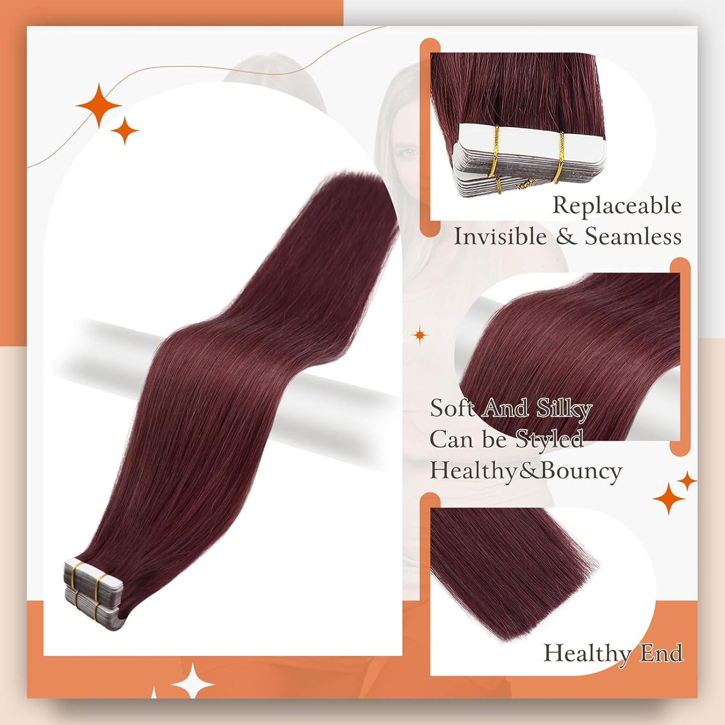 Tape in Hair Extensions Red Wine 99J Tape Ins Extensions Burgundy Hair Extension