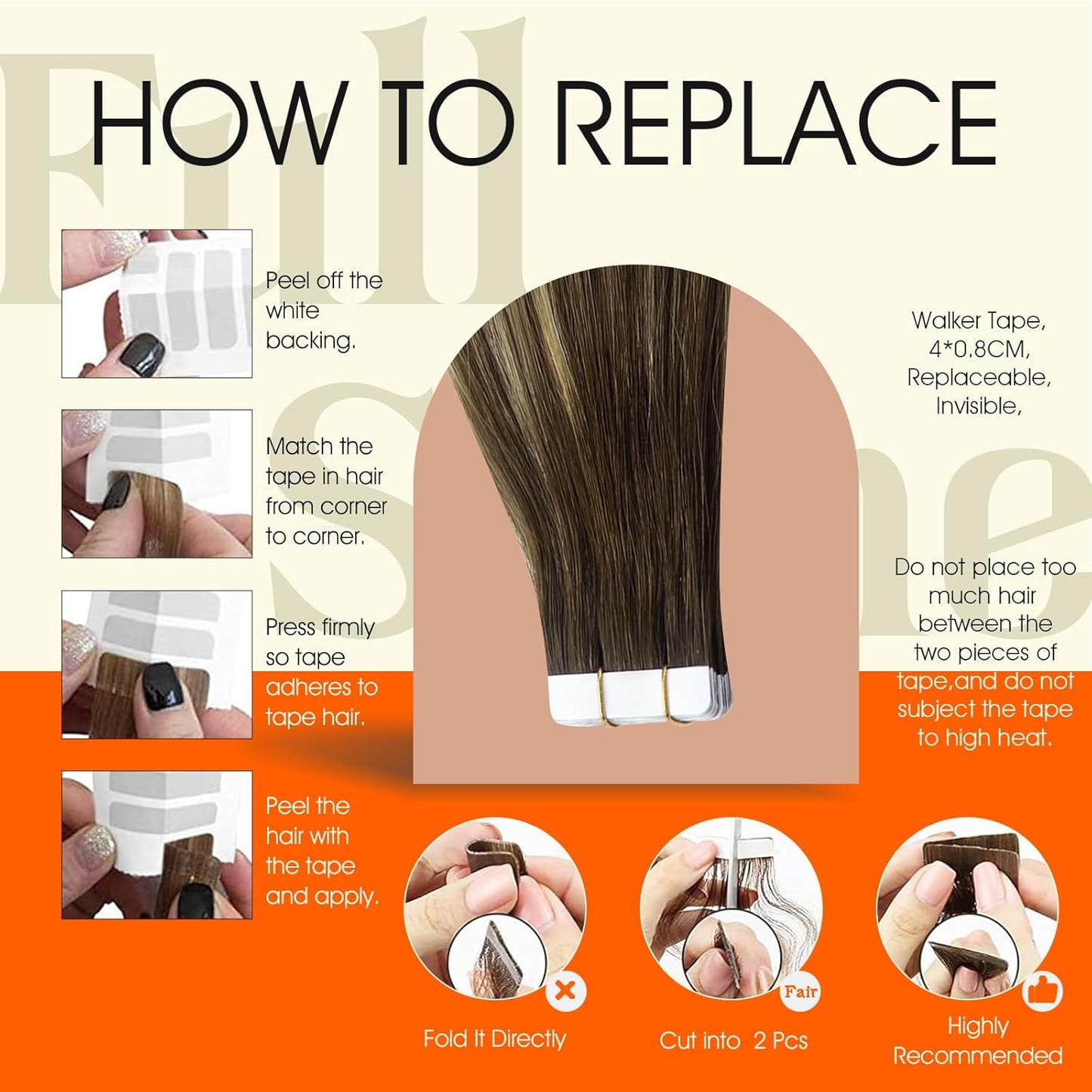 20Inch Tape in Hair Extensions Real Human Hair Brown to Blonde Color 4/24/4 Bala