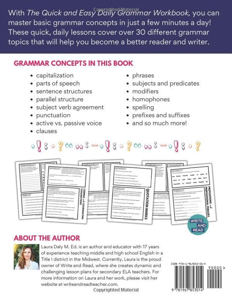 The Quick and Easy Daily Grammar Workbook: Grammar Activities for Middle and Hig