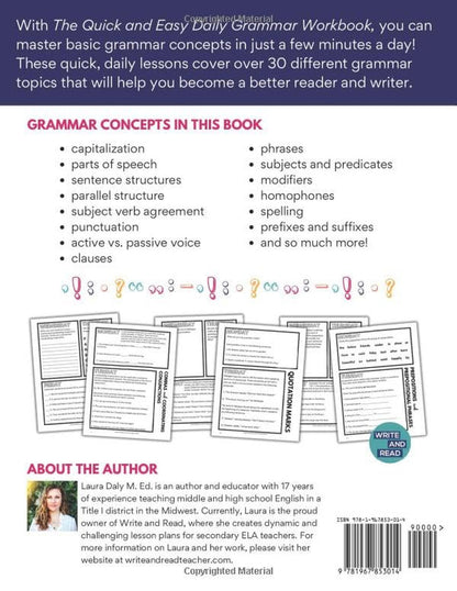 The Quick and Easy Daily Grammar Workbook: Grammar Activities for Middle and Hig