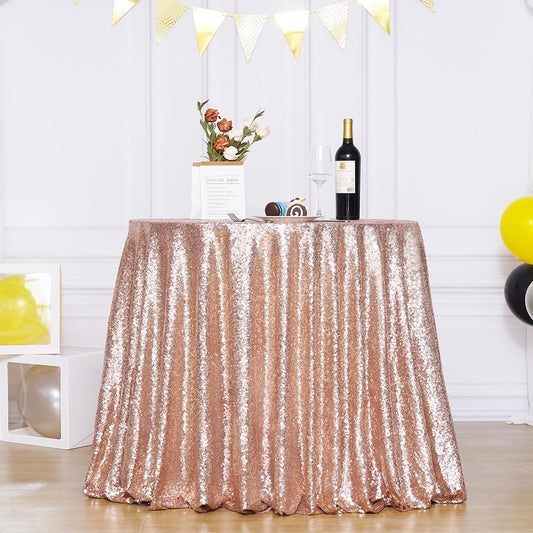 120 Inch round Rose Gold Sequin Tablecloth for Party Cake Dessert Table Exhibiti