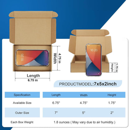 7X5X2 Small Mailing Boxes - 25 Pack Brown Shipping Boxes for Small Business, Cor