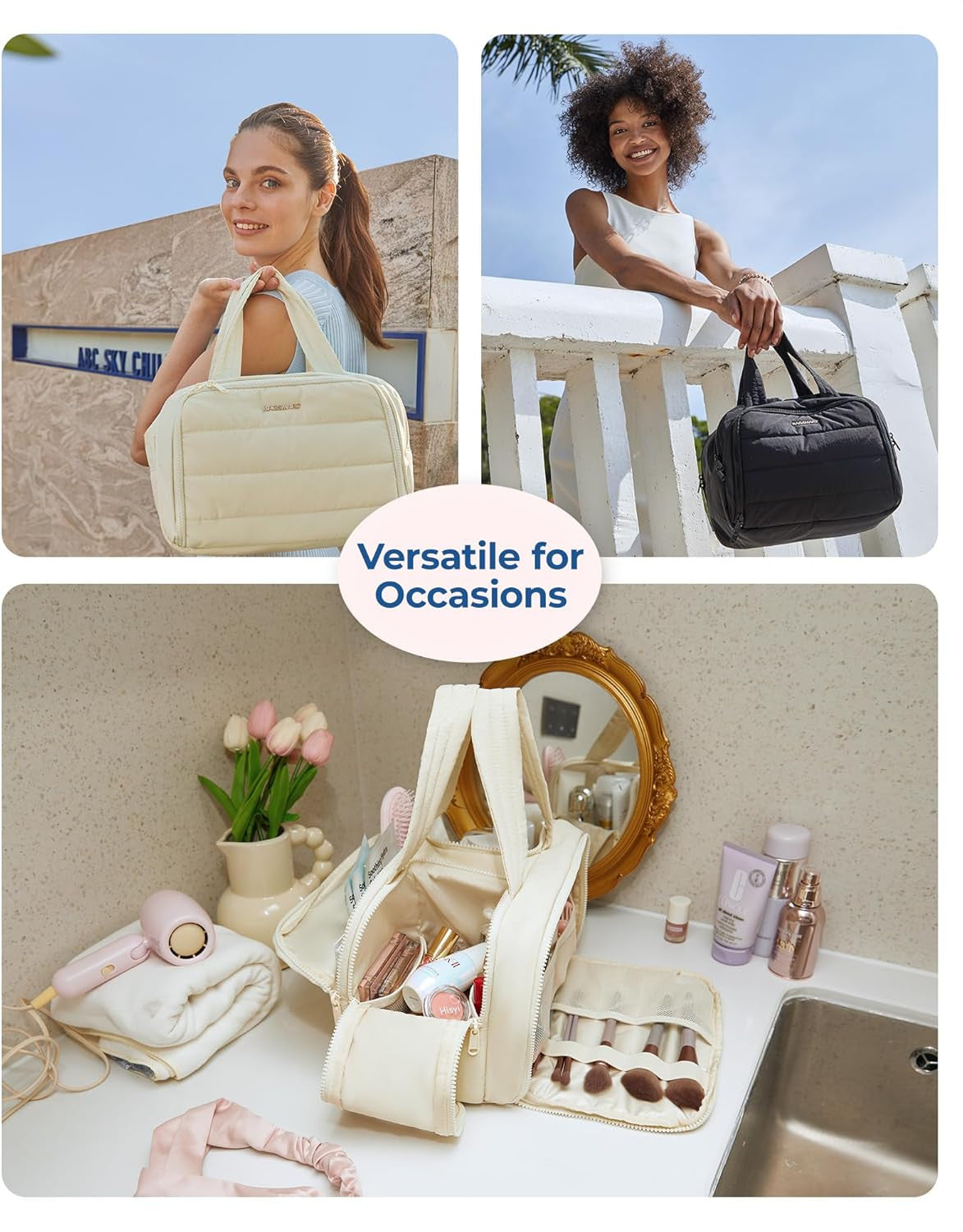 Travel Toiletry Bag, Lightweight Large Wide-Open Travel Bag for Women, Puffy Cos