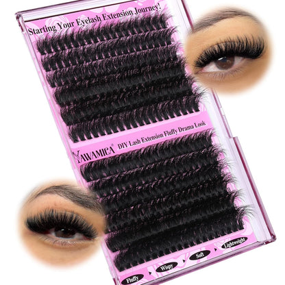 Wispy Individual Lashes Clusters Fluffier Eyelash Extension 150D+200D Thick Volu