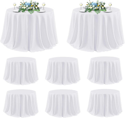 120 Inch round Tablecloth White, 8 Pack - Circle Polyester Fabric Table Cloth fo