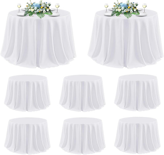 120 Inch round Tablecloth White, 8 Pack - Circle Polyester Fabric Table Cloth fo