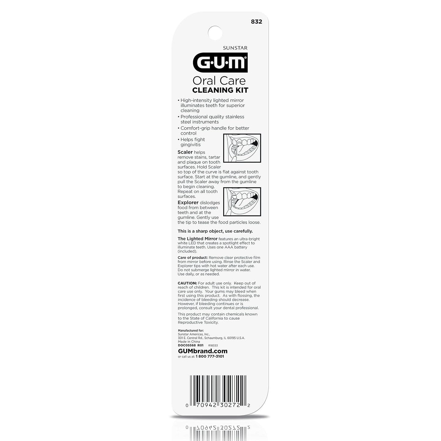 Oral Care Dental Cleaning Kit, Dental Mirror with Light, Explorer Pick, and Dent