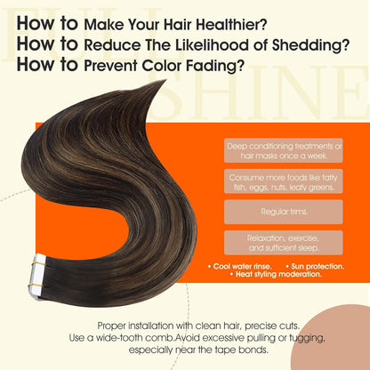 Tape in Hair Extensions 20Inch Tape in Human Hair Color 2/8/2 Balayage Dark Brow