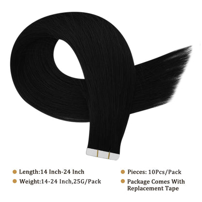 18Inch Black Virgin Tape in Hair Extensions Remy Tape in Human Hair Extensions C