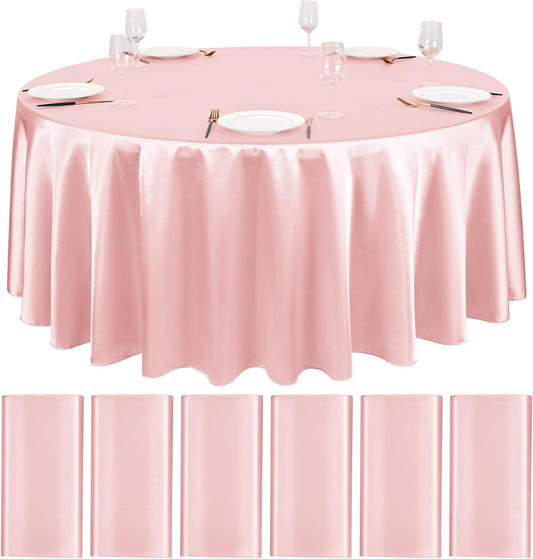 6 Packs Satin Tablecloth 120 Inch Rose Gold round Tablecloths, Overlay Satin Tab