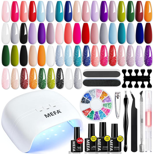 34 Pcs Gel Nail Polish Kit with U V Light, 20 Colors All Seasons Soak off Gel Po
