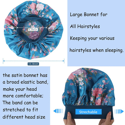 3 Pack Satin Bonnet Silk Hair Bonnet for Sleeping, Sleep Bonnets for Women Large